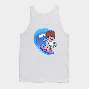 Cute Boy Surfing On Wave Tank Top